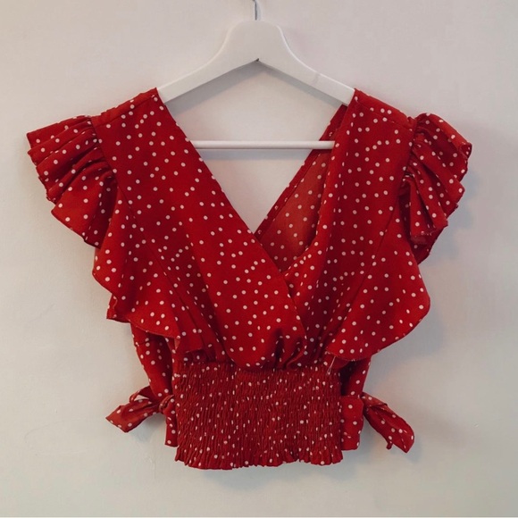Red blouse with white polka dots - Picture 2 of 4